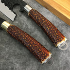 Forged Hammer Pattern Deerhorn Handle Ring Small Machete