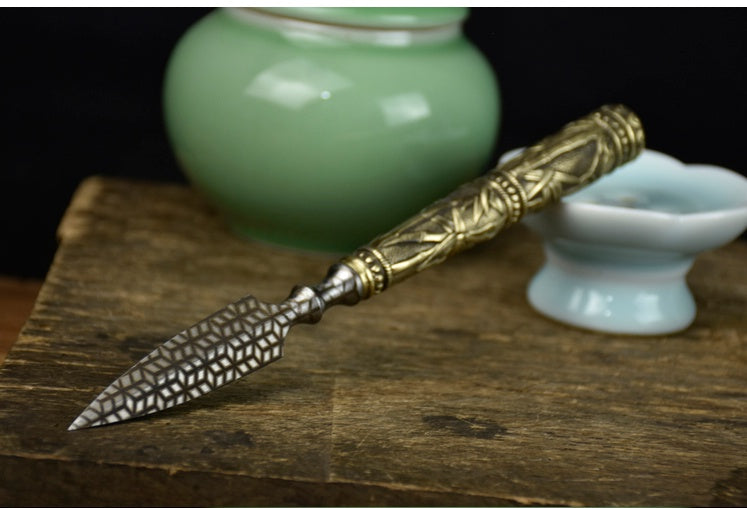 Stainless Steel Tea Knife With Golden Bamboo And Copper Handle Single Price