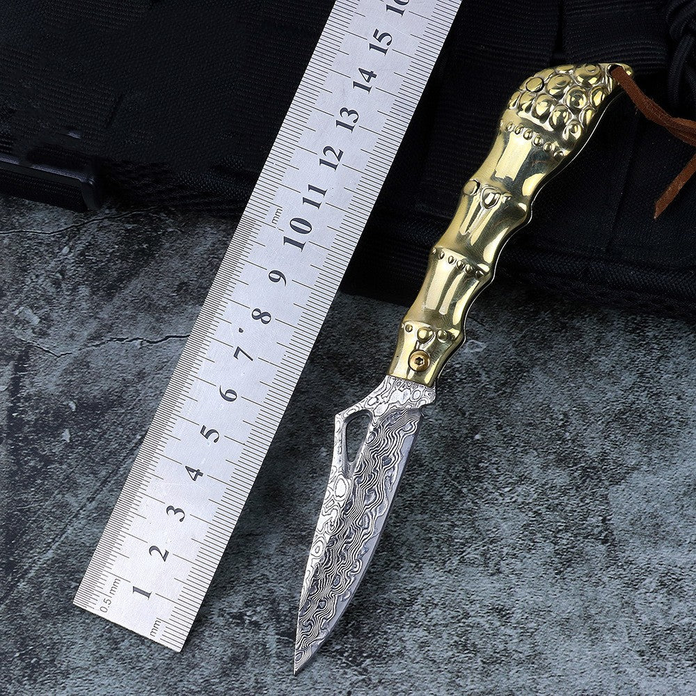 Damascus Steel Full Copper Handle Handle Play Outdoor Knife