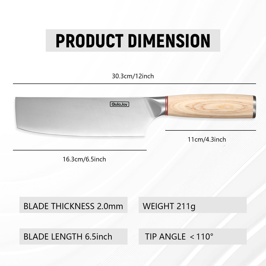 Qulajoy Vegetable Cleaver - Japanese Cleaver Chopping Knife High Carbon Stainless Steel Knives With Wooden Handle