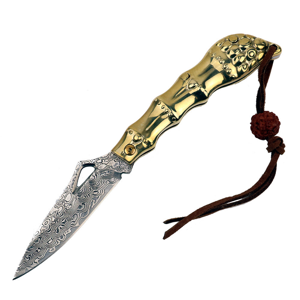 Damascus Steel Full Copper Handle Handle Play Outdoor Knife