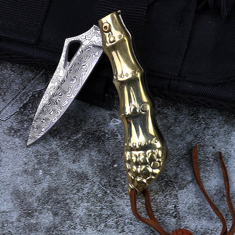 Damascus Steel Full Copper Handle Handle Play Outdoor Knife