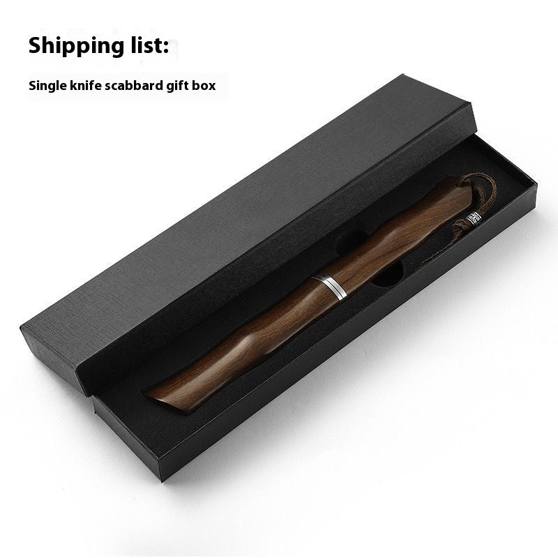 Red Sandalwood Forged Yellow Ginseng Damascus Steel Straight Sheath Knife Outdoor