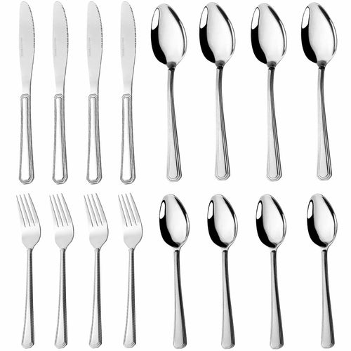 16-Piece Luxury Premium Silverware Dinnerware Tableware Set For Home - Stainless Steel Flatware Service For 4 With Forks, Knives, Spoons, And Teaspoons - Durable, Elegant, And Rust-Resistant Cutlery F